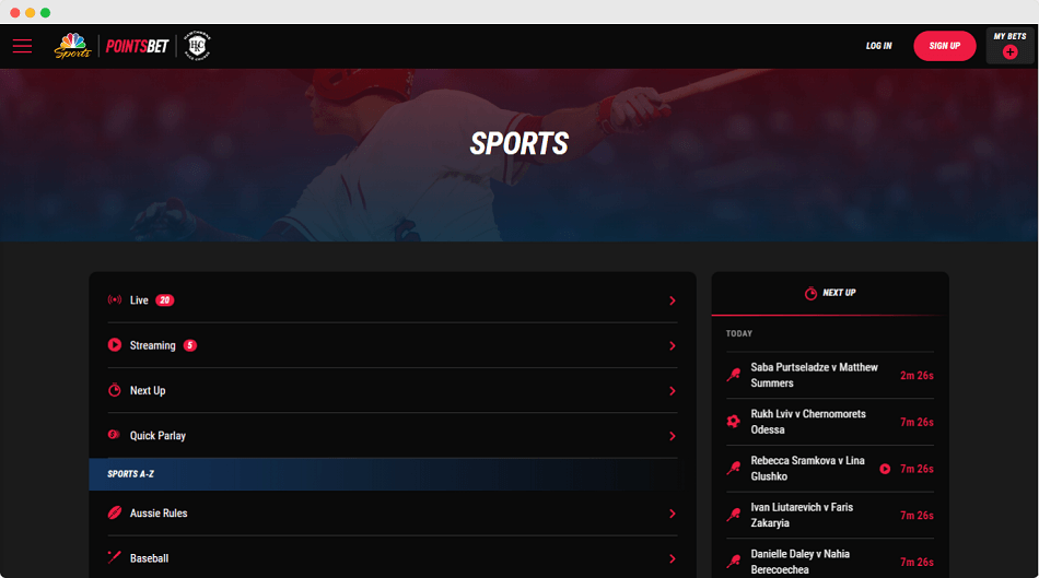 Screenshot of PointsBet Illinois Sport section