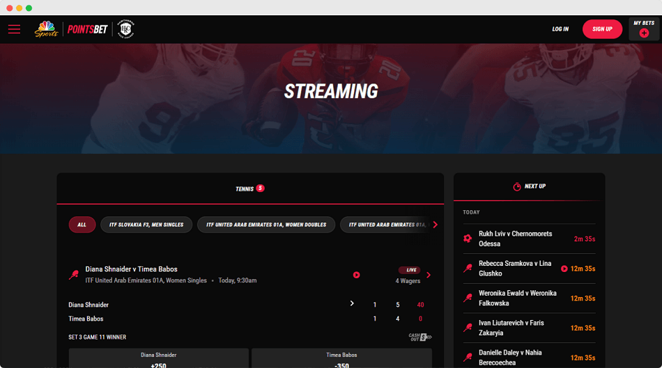 Screenshot of PointsBet Illinois Streaming section