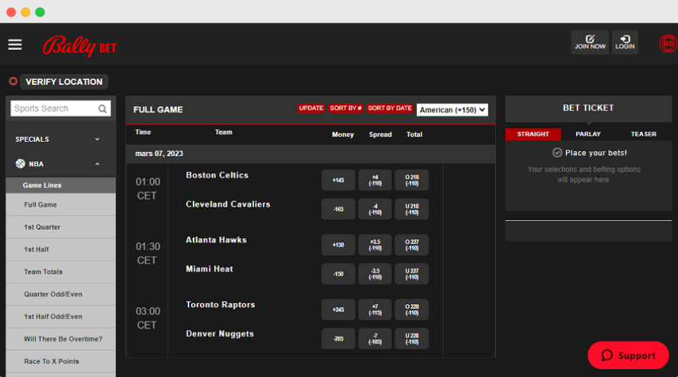 Screenshot of Bally Bet Illinois Sport section